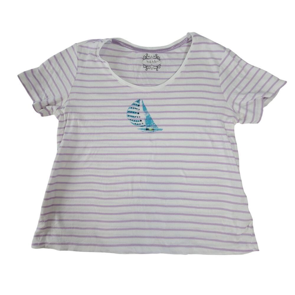 Nicole Miller nautical striped studded women's tshirt white Sz XL Beachy cruise